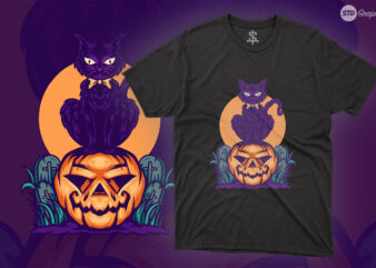 Devil Cat And Pumpkin – Illustration