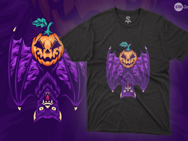 Bat and pumpkin halloween – illustration t shirt template