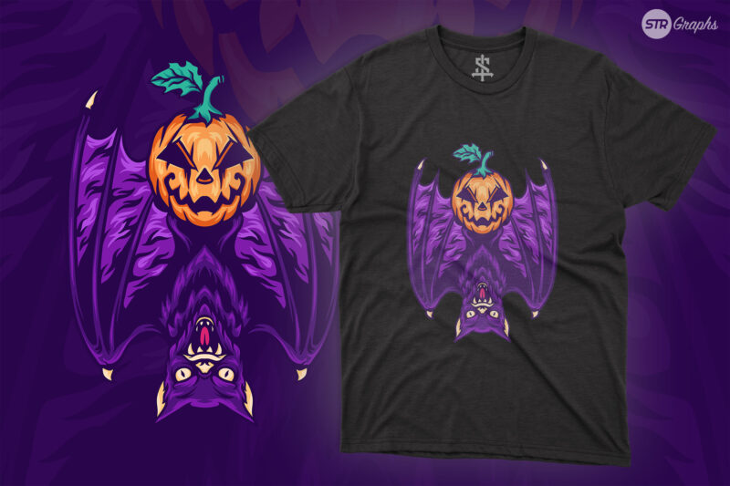 Bat And Pumpkin Halloween – Illustration