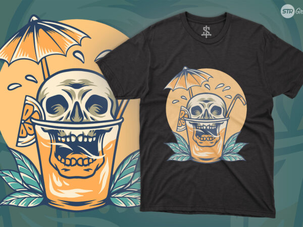 Skull orange juice summer – illustration t shirt template vector