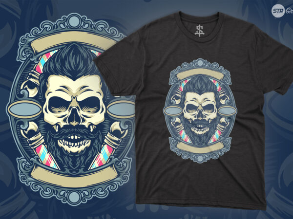 Vintage skull babershop – illustration t shirt vector art