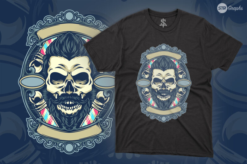 Vintage Skull Babershop – Illustration