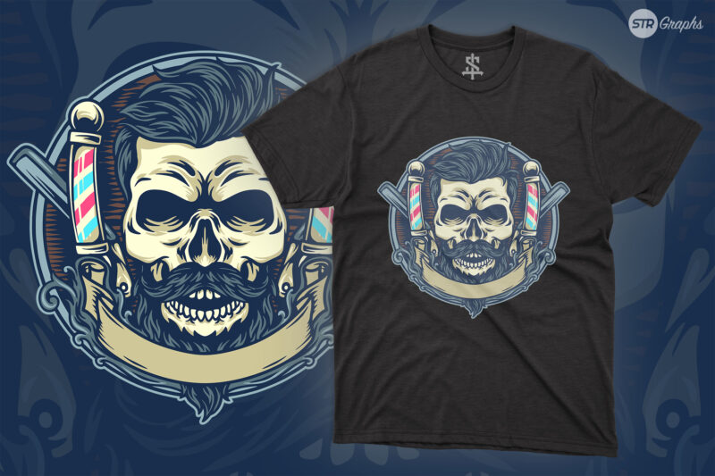 Rockabilly Skull Babershop – Illustration