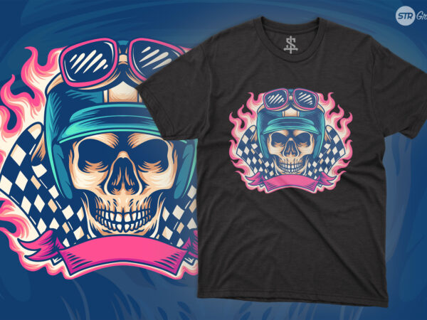 Skull retro rider motorcycle – illustration t shirt template vector