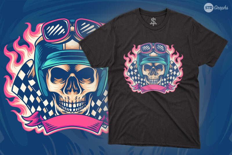 Skull Retro Rider Motorcycle – Illustration