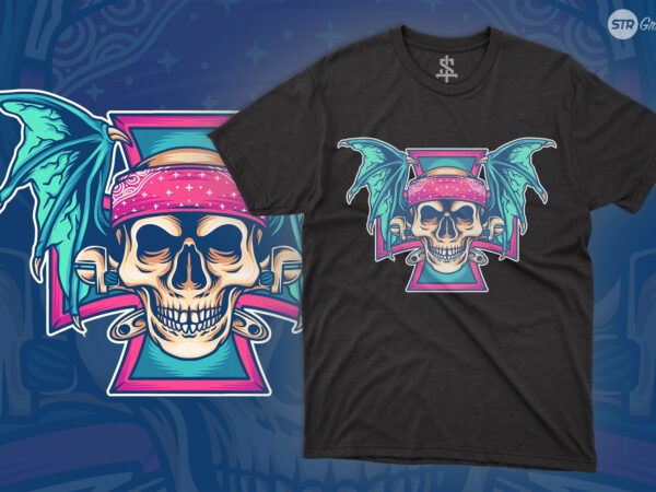 Skull bat rider – illustration t shirt template vector