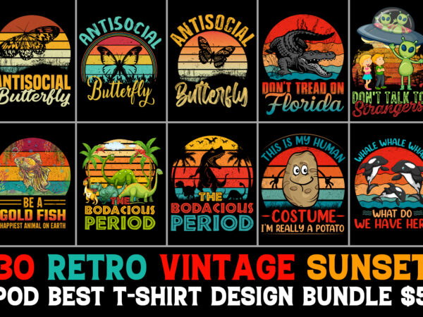 Vintage retro sunset t-shirt design bundle