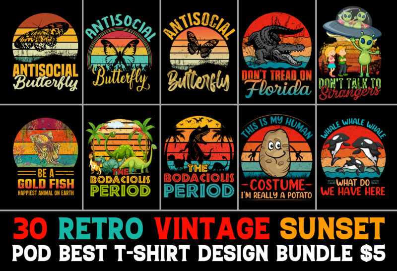 Vintage Retro Sunset T-Shirt Design Bundle