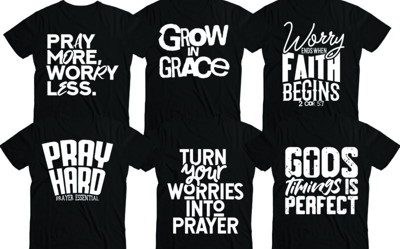 Christian bundle t-shirt design | pray more worry less | pray hard |god is great and almighty | saved by grace