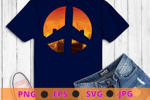 Peace sign fighter plane war creative t-shirt design vector svg