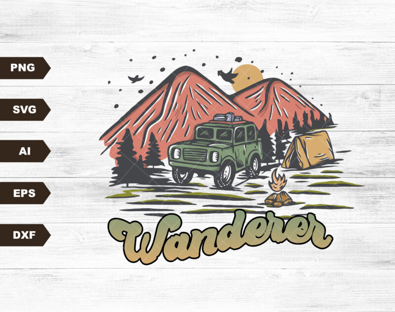 Wanderer Desert | Retro Sublimations, Rock Sublimations, Designs Downloads, SVG Clipart, Shirt Design, Sublimation Downloads, DTG Printing