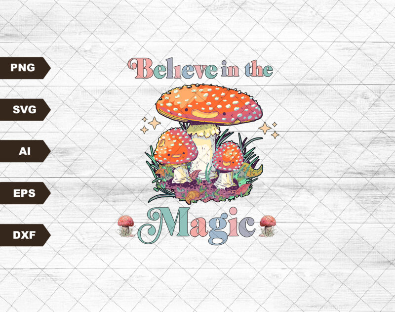 Believe in the magic Svg, Retro Sublimations, Vintage Sublimations, Shirt Design, Sublimation Downloads, Svg, Clipart, mushroom, magic