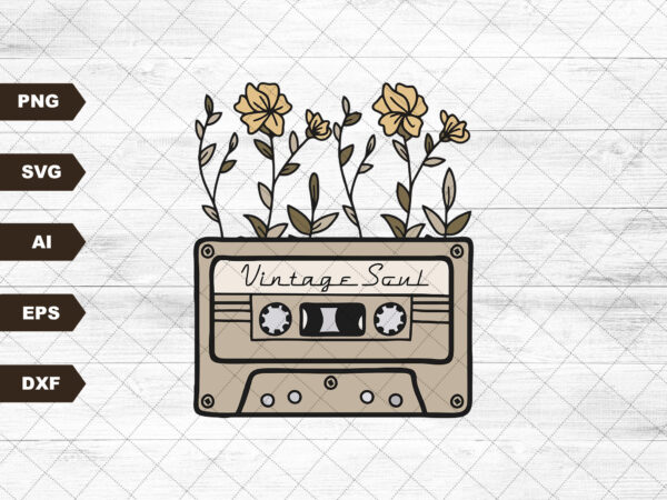 Retro vintage soul cassette tape flowers wildflower spring leopard cheetah popular best seller svg, sublimation design digital download