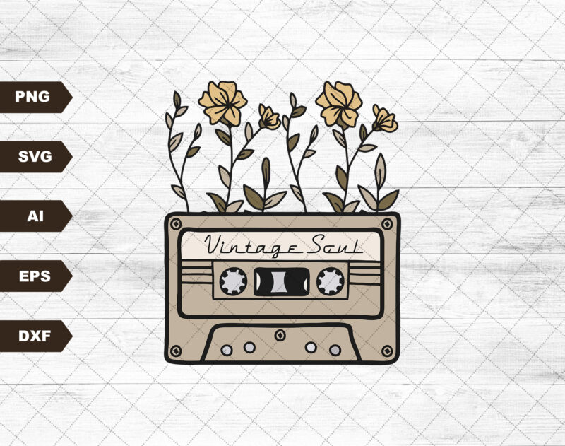 Retro Vintage soul cassette tape flowers wildflower spring leopard cheetah popular best seller svg, sublimation design digital download