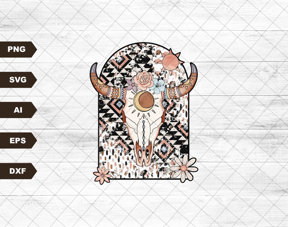 Cowboy items SVG, Bull skull SVG, Western Png, Eps, Dxf