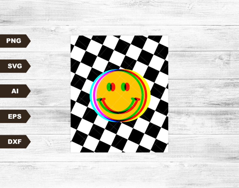 Checkered Pattern Smiley Face, Retro Smiley Face svg, Lightning smiley face svg, smiley face svg, checkered svg, trendy svg, popular svg