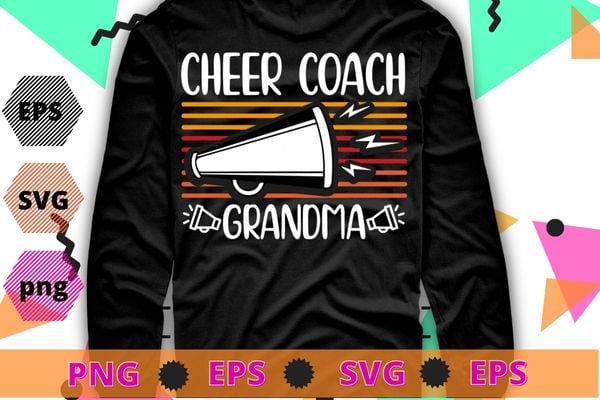 Cheer coach grandma vintage funny Cheerleading megaphone T-shirt design svg, Assistant Cheer coach mom png, Funny, Sports Coaching, Cheerleading,