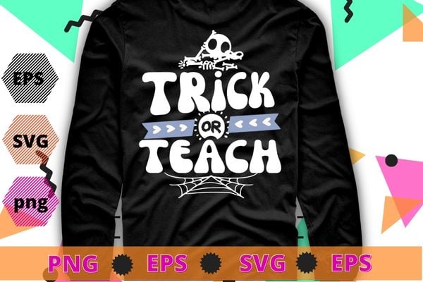 Groovy halloween trick or teach retro floral ghost teacher t-shirt design svg, groovy halloween, trick or teach, retro floral, ghost teacher,