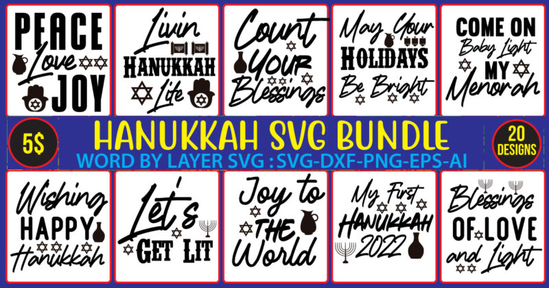 Hanukkah SVG Bundle,Chanukah Hanukkah Design Bundle svg, menorah 8 nights, svg png jpg, jewish, hanukkah oh, light the menorah, holidays, menorah sign, cricut,Hanukkah SVG Bundle , Decor Sign Design, Funny