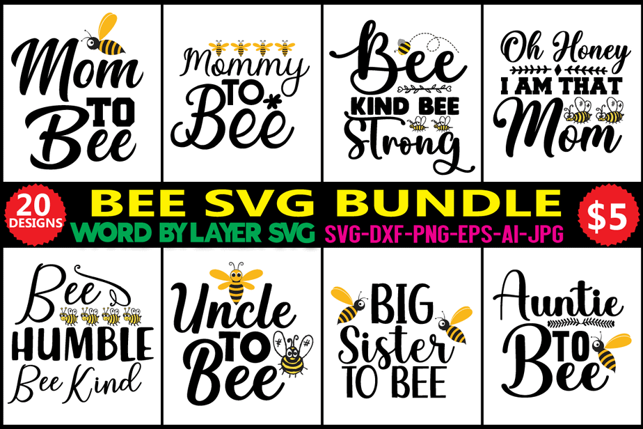 Bee SVG Bundle, Bee Kind SVG, Bee Happy SVG, Bee Trails svg, Bee Hand ...