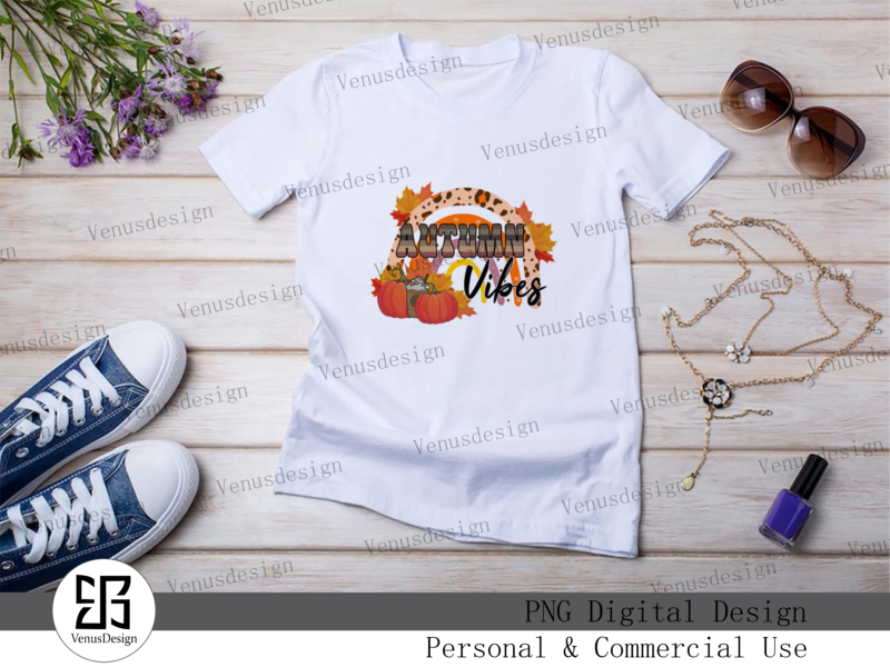 Autumn Vibes Fall & Rainbow Sublimation Tshirt Design