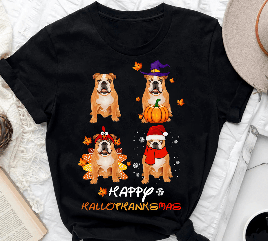 Bulldog Happy Hallothanksmas - Buy t-shirt designs