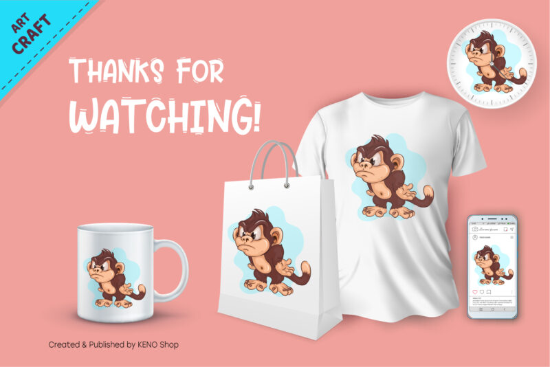 Cartoon Angry Monkey. Crafting, Sublimation.