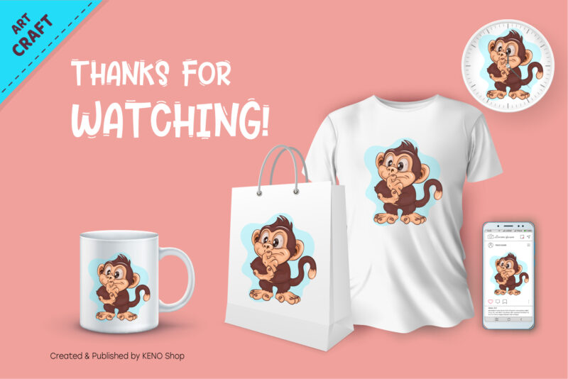 Cartoon Thinking Monkey. Crafting, Sublimation.