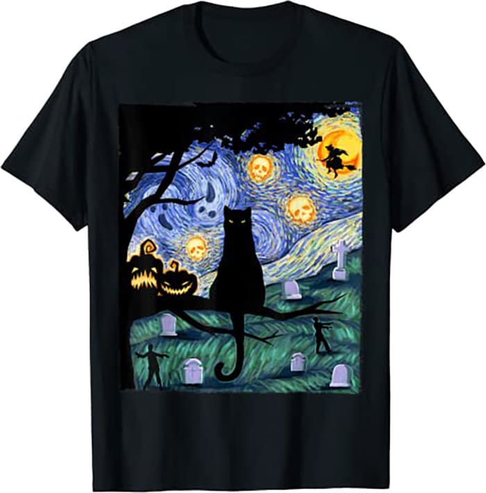 Cat Tshirt, Scary Night Cat Tee, Van Gogh Gift, Halloween - Buy t-shirt ...