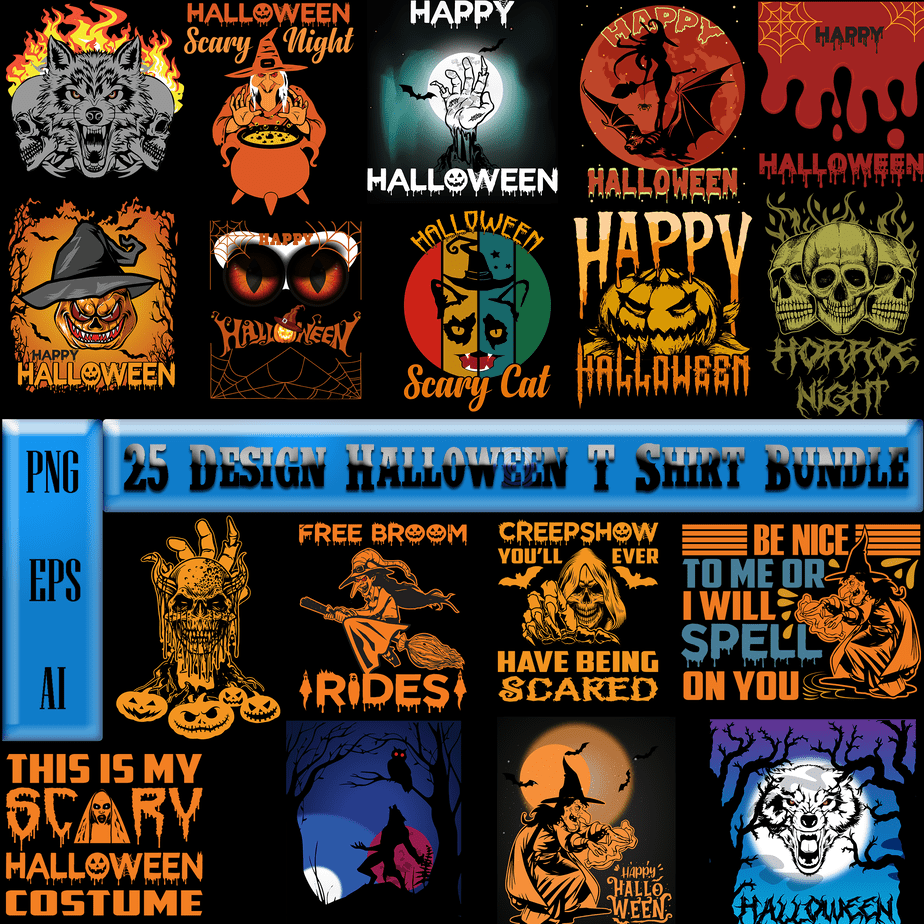 25 Design Halloween T Shirt Bundle, Halloween Bundle T-shirt Design ...