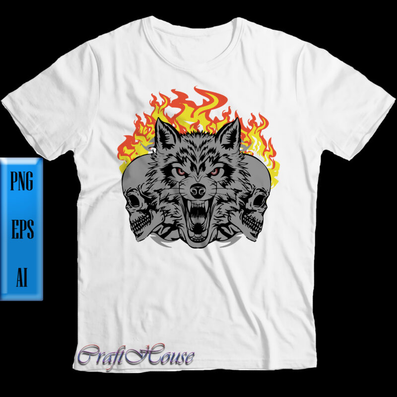 Angry wolf with scary skulls Png, Scary Skull, Angry Wolf, Skull vector, Wolf vector, Halloween t shirt design, Halloween Night, Ghost, Halloween Png, Halloween Party, Spooky Season, Halloween vector