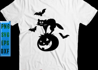 Scary black cat pumpkin bat t shirt design, Halloween t shirt design, Halloween Svg, Halloween Night, Pumpkin Svg, Witch Svg, Ghost Svg, Halloween vector, Witches, Zombie, Cat Svg