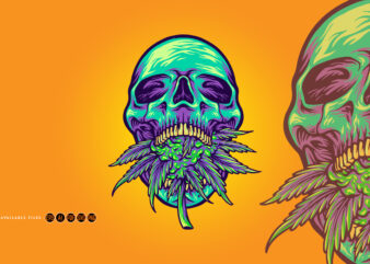 Green head skull with kush illustrations