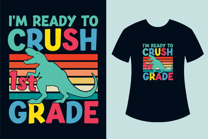 Back to school t-shirt design bundle, Retro vintage back to school t-shirt design ready to crush dinosaur t shirt design