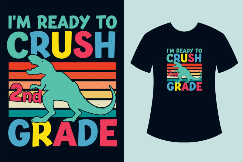 Back to school t-shirt design bundle, Retro vintage back to school t-shirt design ready to crush dinosaur t shirt design