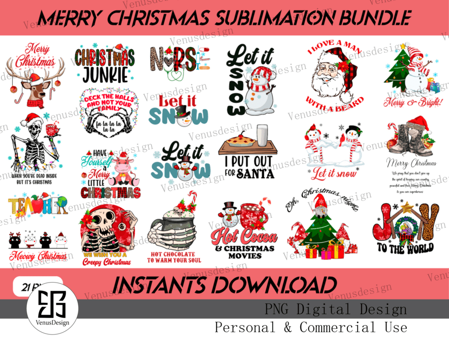 Merry Christmas Sublimation Bundle Tshirt Design - Buy t-shirt designs