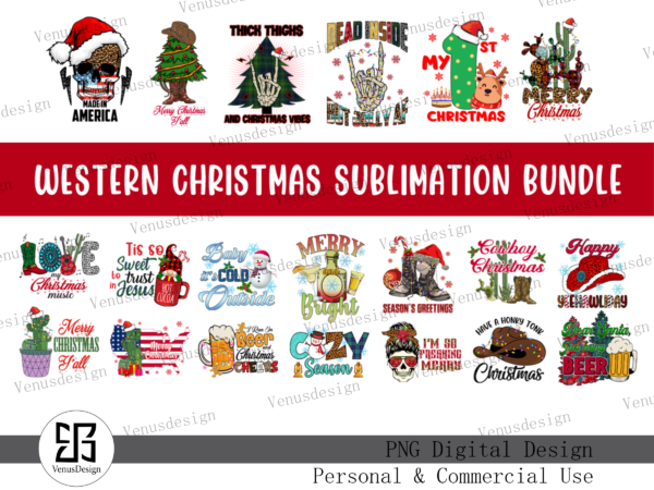 Western christmas sublimation bundle tshirt design