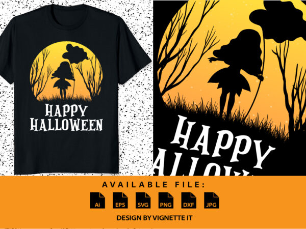 Happy halloween shirt print template, halloween night with fairy silhouette graphic t shirt