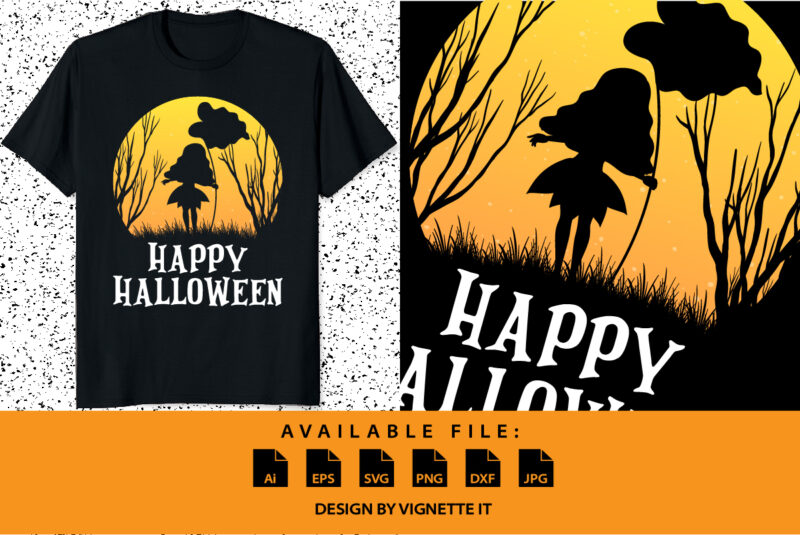 Happy Halloween shirt print template, Halloween night with fairy silhouette