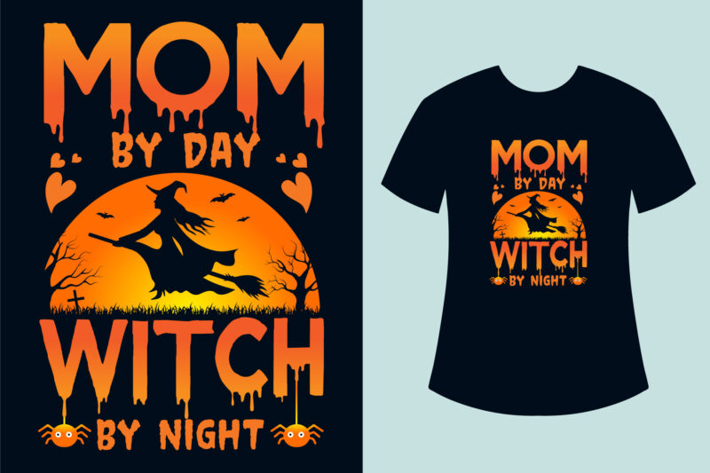 Halloween T-shirt Design Bundle, Witch by Night Halloween T-shirt Design