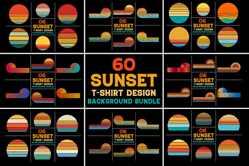 Sunset Retro Vintage Grunge Background Bundle for T-Shirt Design