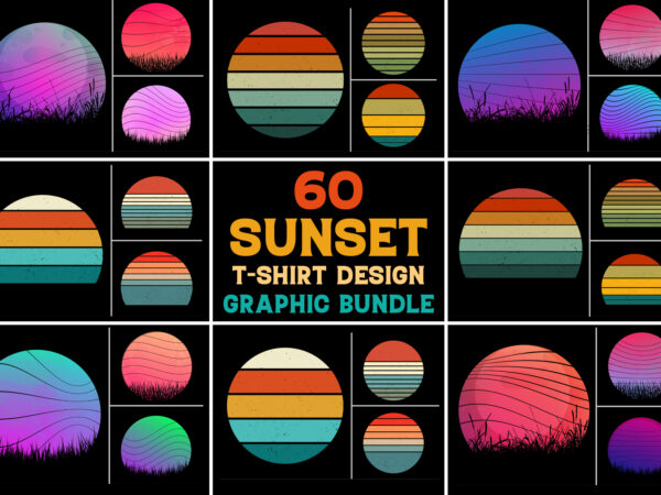 Retro vintage sunset background bundle for t-shirt design