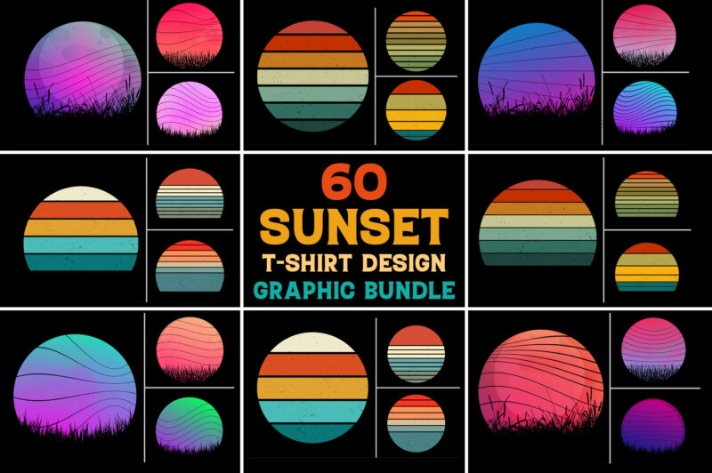 Retro Vintage Sunset Background Bundle for T-Shirt Design