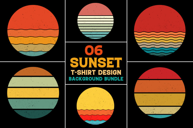 Sunset Retro Vintage Grunge Background Bundle for T-Shirt Design