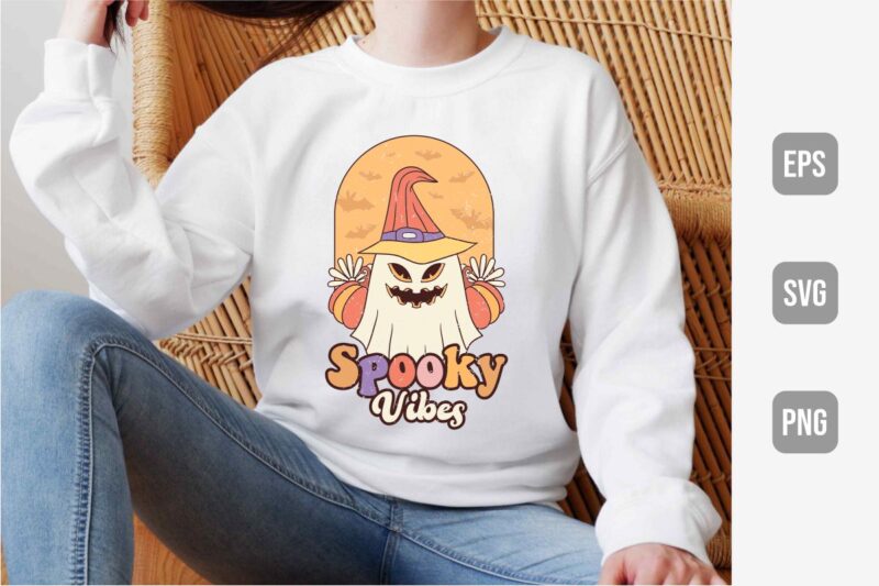 Retro Fall Halloween Sublimation, Cute Halloween Pumpkin, Cute Ghost Designs for Tshirt, Hallowen Ghost Tshirt Designs Bundle