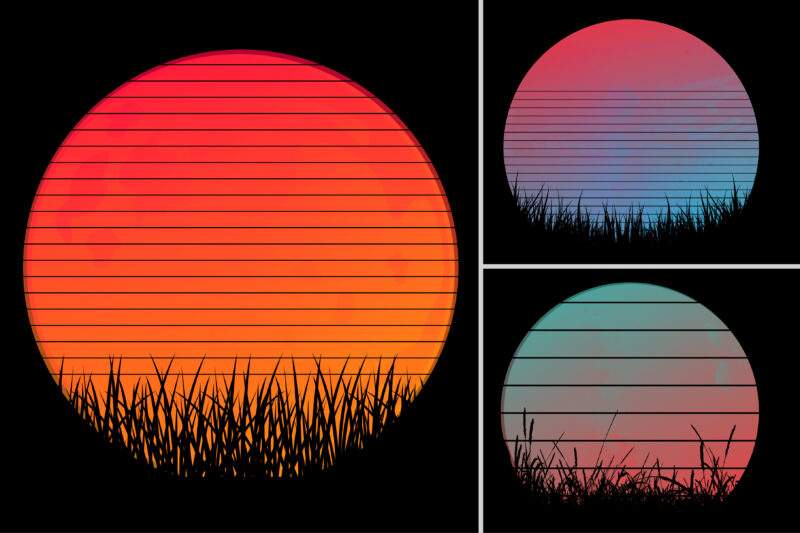 Retro Vintage Sunset Background Bundle for T-Shirt Design