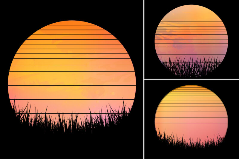 Retro Vintage Sunset Background Bundle for T-Shirt Design