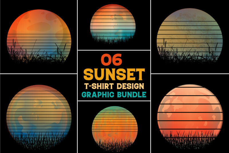 Sunset T-Shirt Design Graphic Bundle