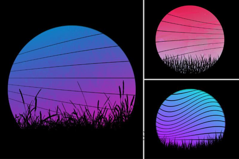 Retro Vintage Sunset Background Bundle for T-Shirt Design