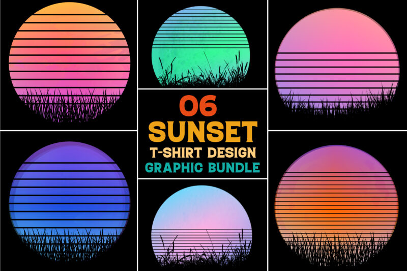 Sunset T-Shirt Design Graphic Bundle